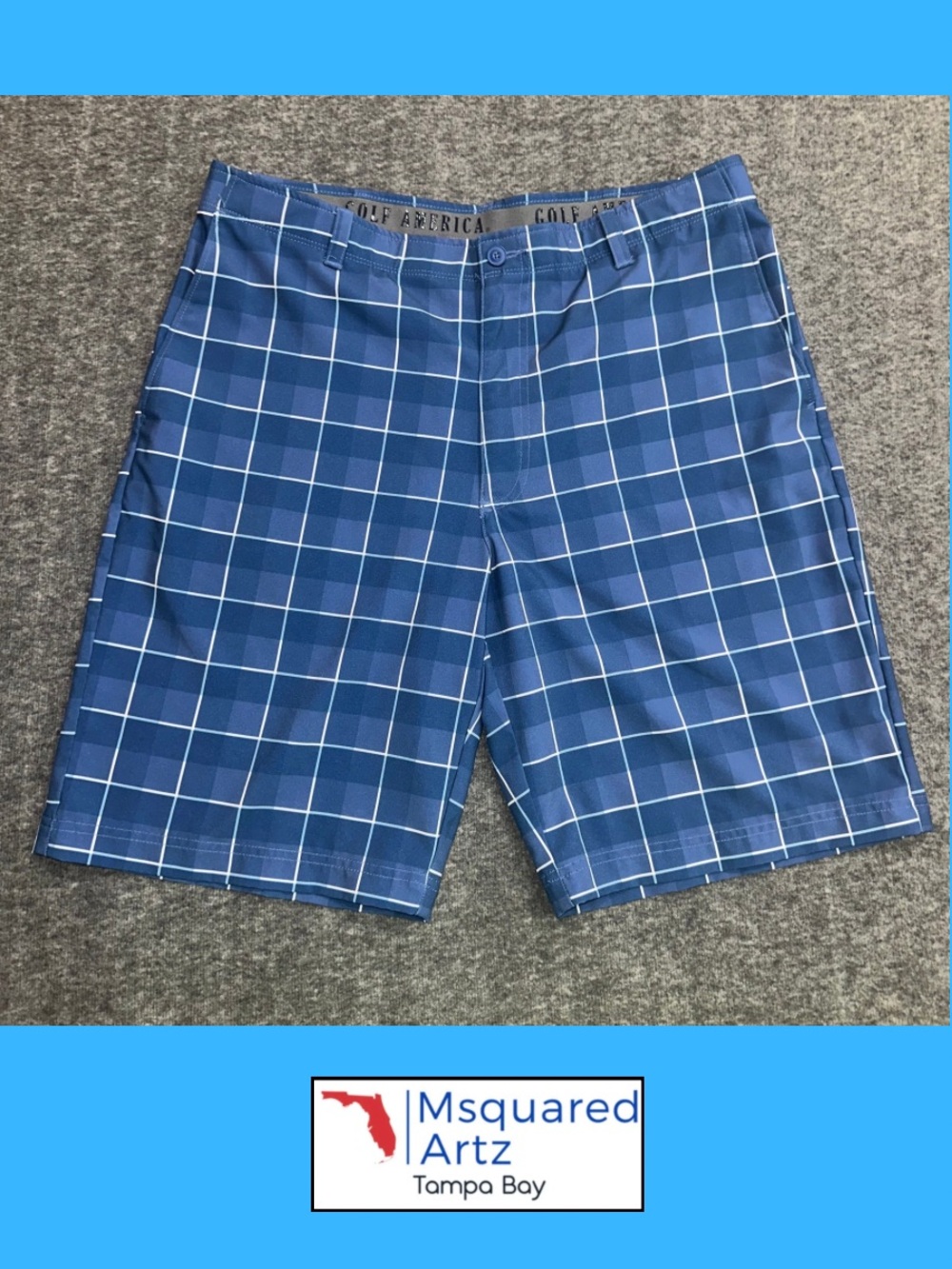 Golf America Men's Blue Plaid Golf Shorts Size 34 Stretch Performance